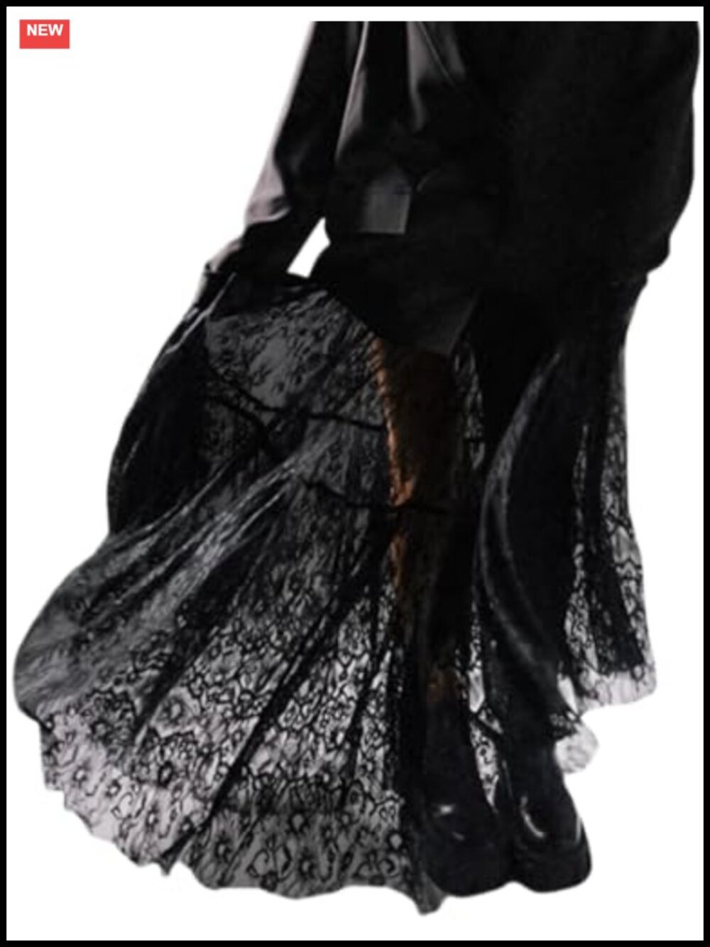 Women's Sheer Lace Maxi Skirt High Waist Floral Embroidered A-Line